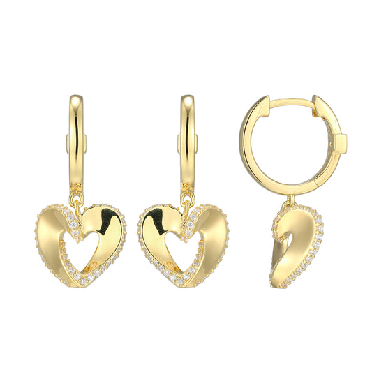 LE0252 - Ribbon Heart Huggie Drop Earrings | elle