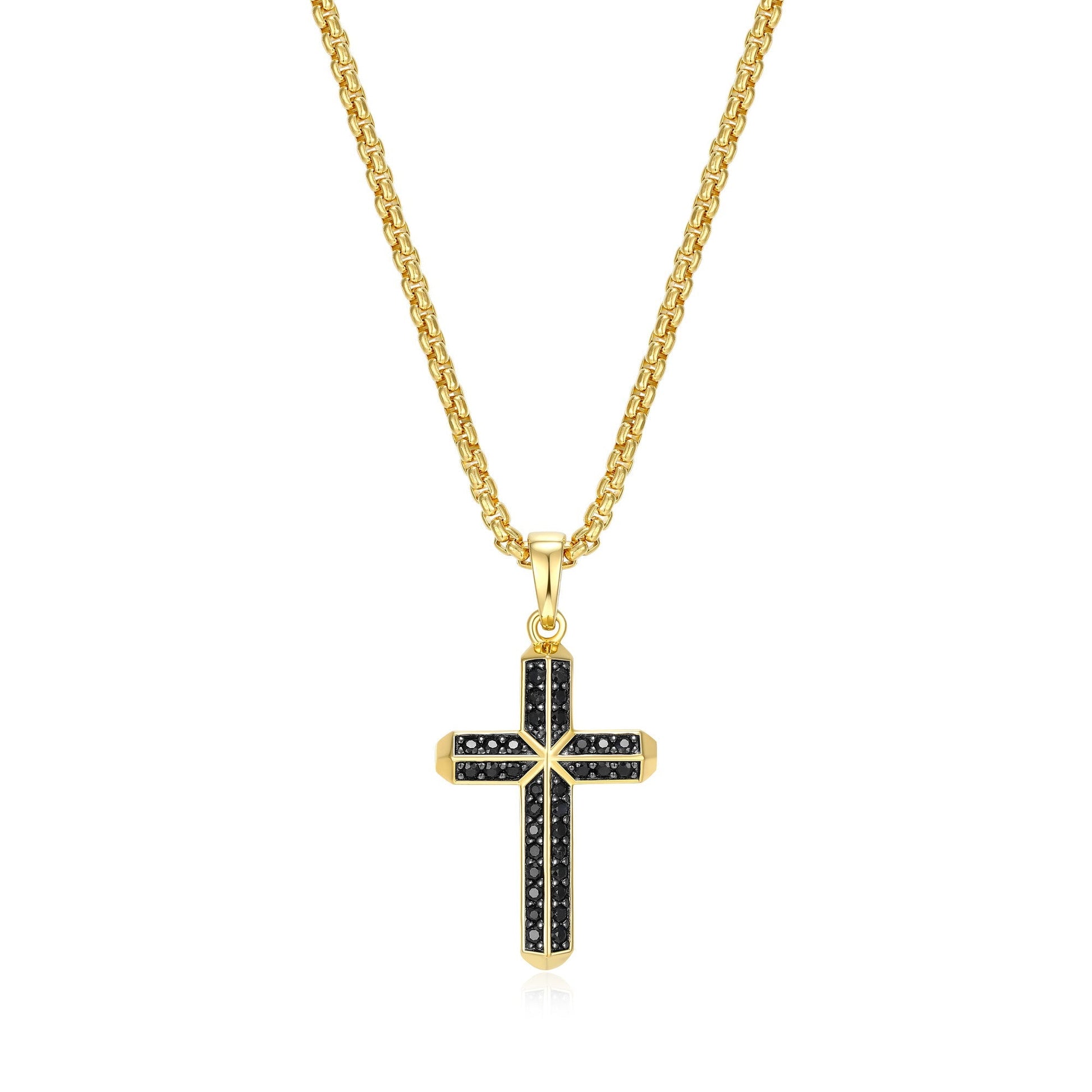 Black Ice Yellow Gold-Plated Sterling Silver Cross Pendant Necklace | ethos