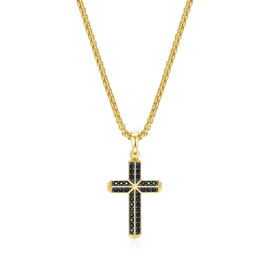 Black Ice Yellow Gold-Plated Sterling Silver Cross Pendant Necklace | ethos