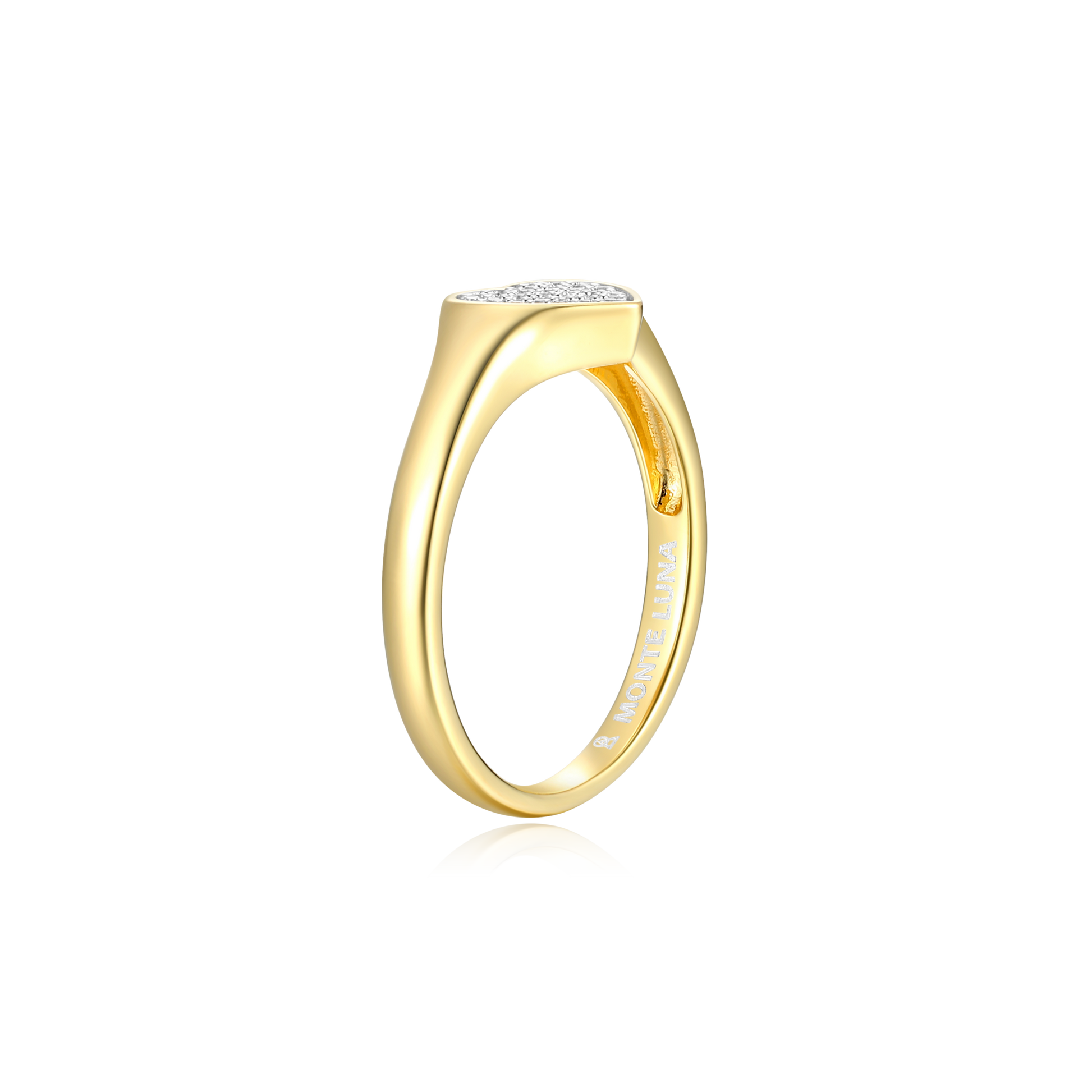 Lab-Created Diamond Pave Heart Signet Ring in 14K Yellow Gold-Plated Sterling Silver | M by Monte Luna
