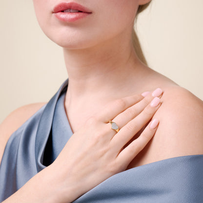 Lab-Created Diamond Pave Heart Signet Ring in 14K Yellow Gold-Plated Sterling Silver | M by Monte Luna