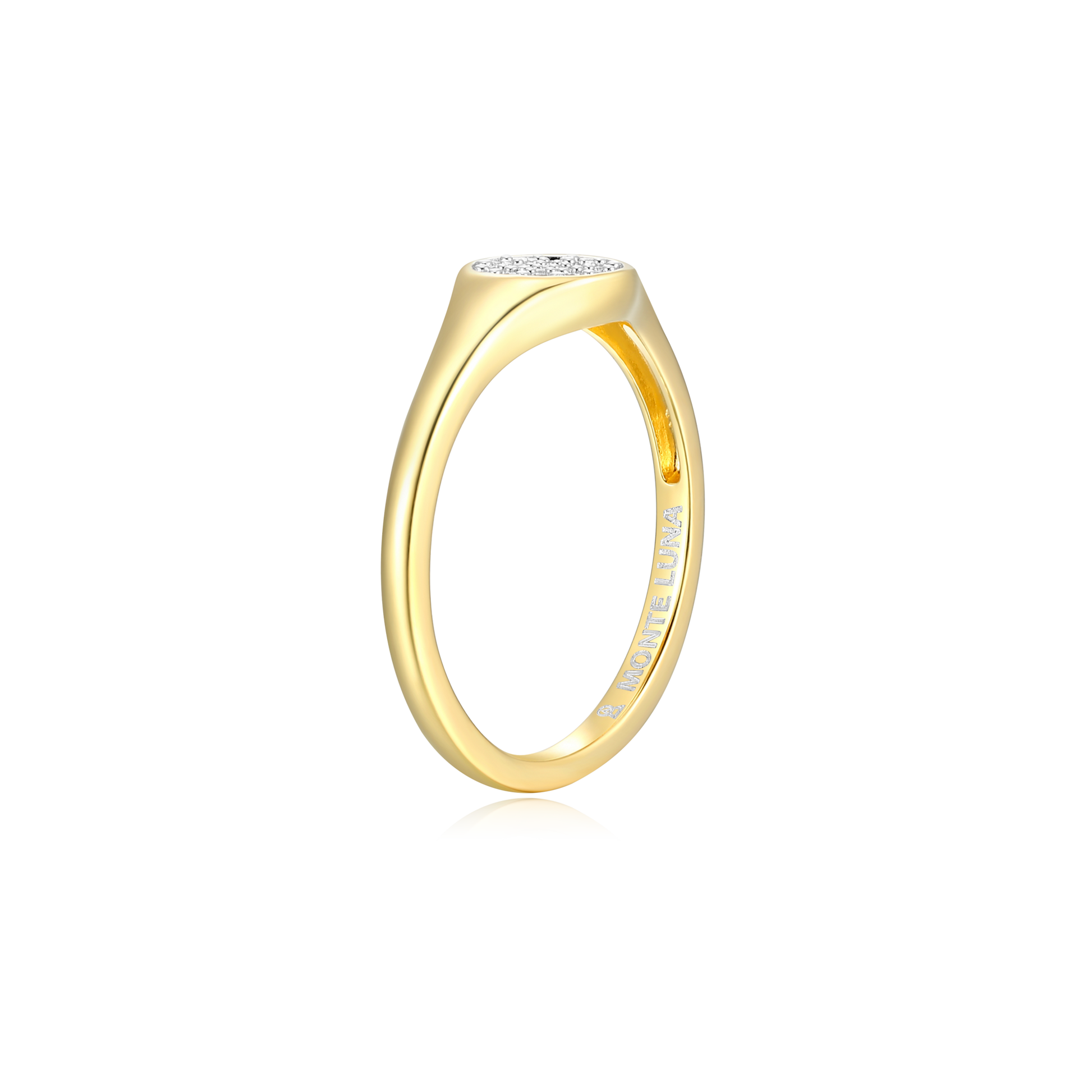 Lab-Created Diamond Pave Circle Signet Ring in 14K Yellow Gold-Plated Sterling Silver | M by Monte Luna