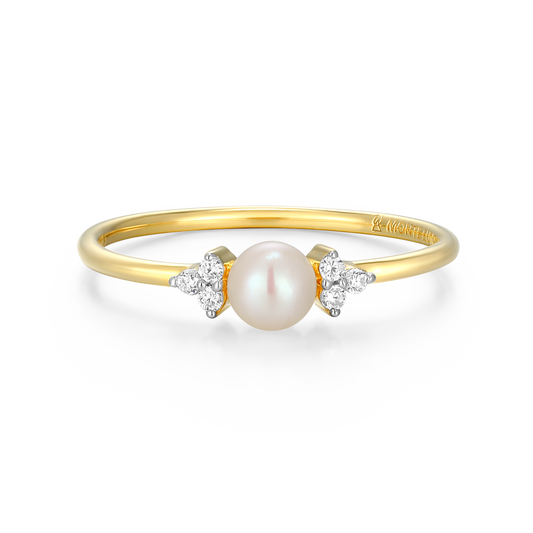 Genuine Pearl & Lab-Created Diamond Cluster Ring in 14K Gold & Rhodium-Plated Sterling Silver | M by Monte Luna