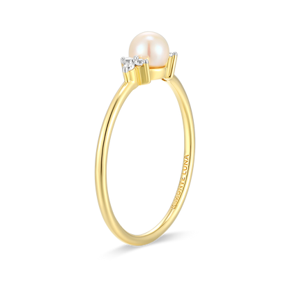 Genuine Pearl & Lab-Created Diamond Cluster Ring in 14K Gold & Rhodium-Plated Sterling Silver | M by Monte Luna