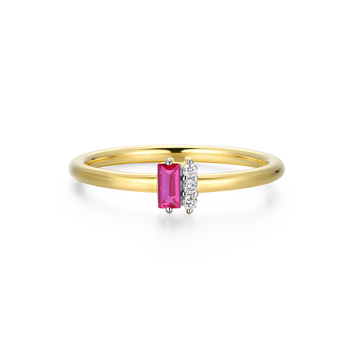 Lab-Created Ruby Baguette & Diamond Round Cluster Ring in 14K Gold & Rhodium-Plated Sterling Silver | M by Monte Luna