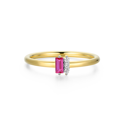 Lab-Created Ruby Baguette & Diamond Round Cluster Ring in 14K Gold & Rhodium-Plated Sterling Silver | M by Monte Luna