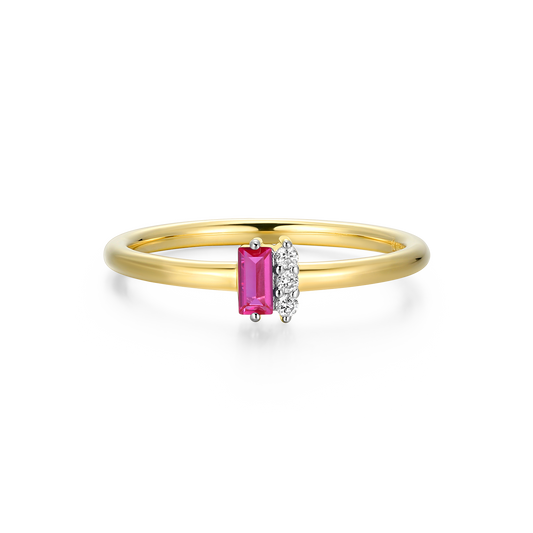 Lab-Created Ruby Baguette & Diamond Round Cluster Ring in 14K Gold & Rhodium-Plated Sterling Silver | M by Monte Luna