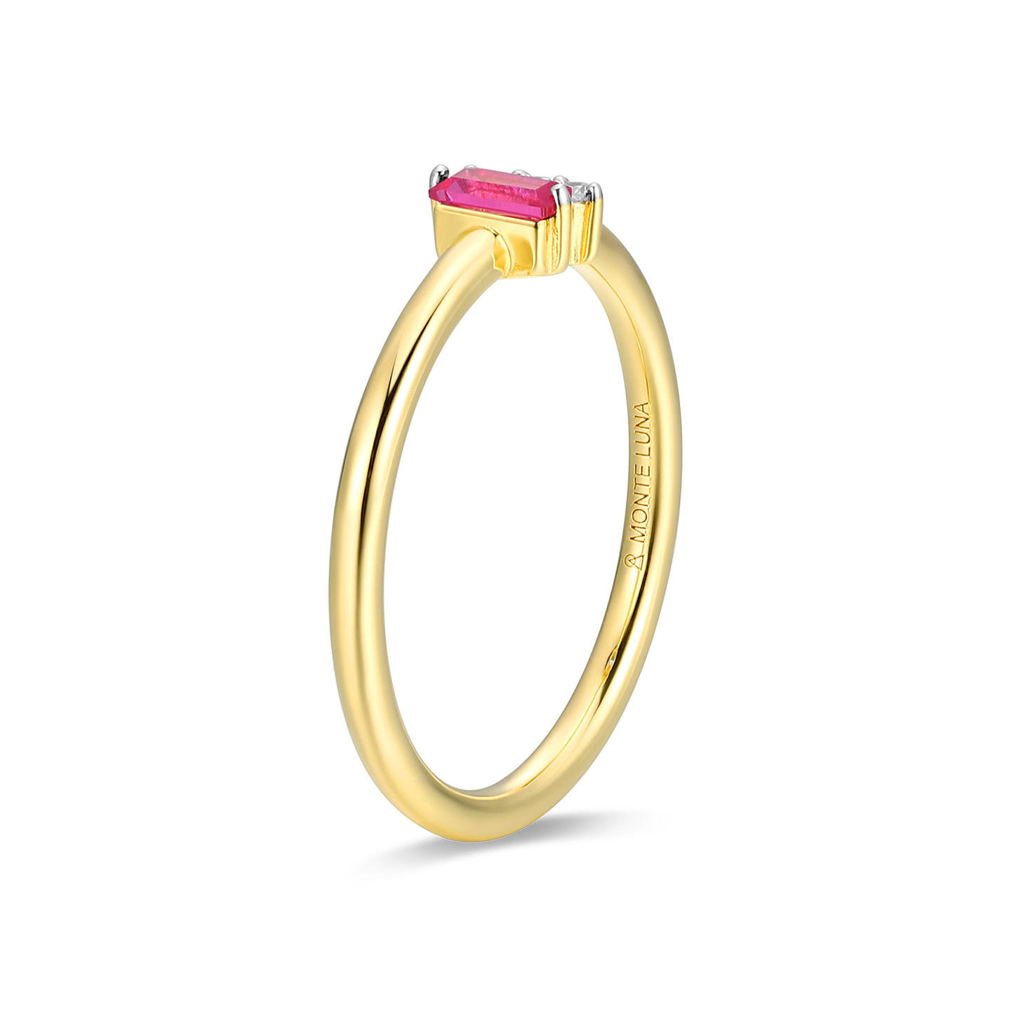 Lab-Created Ruby Baguette & Diamond Round Cluster Ring in 14K Gold & Rhodium-Plated Sterling Silver | M by Monte Luna