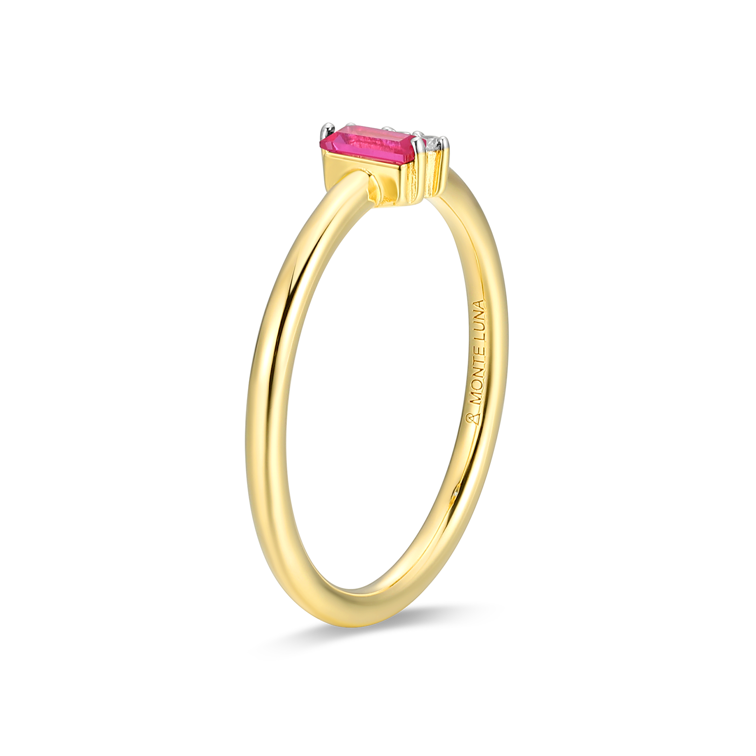 Lab-Created Ruby Baguette & Diamond Round Cluster Ring in 14K Gold & Rhodium-Plated Sterling Silver | M by Monte Luna