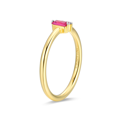 Lab-Created Ruby Baguette & Diamond Round Cluster Ring in 14K Gold & Rhodium-Plated Sterling Silver | M by Monte Luna