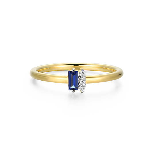 Lab-Created Sapphire Baguette & Diamond Round Cluster Ring in 14K Gold & Rhodium-Plated Sterling Silver | M by Monte Luna