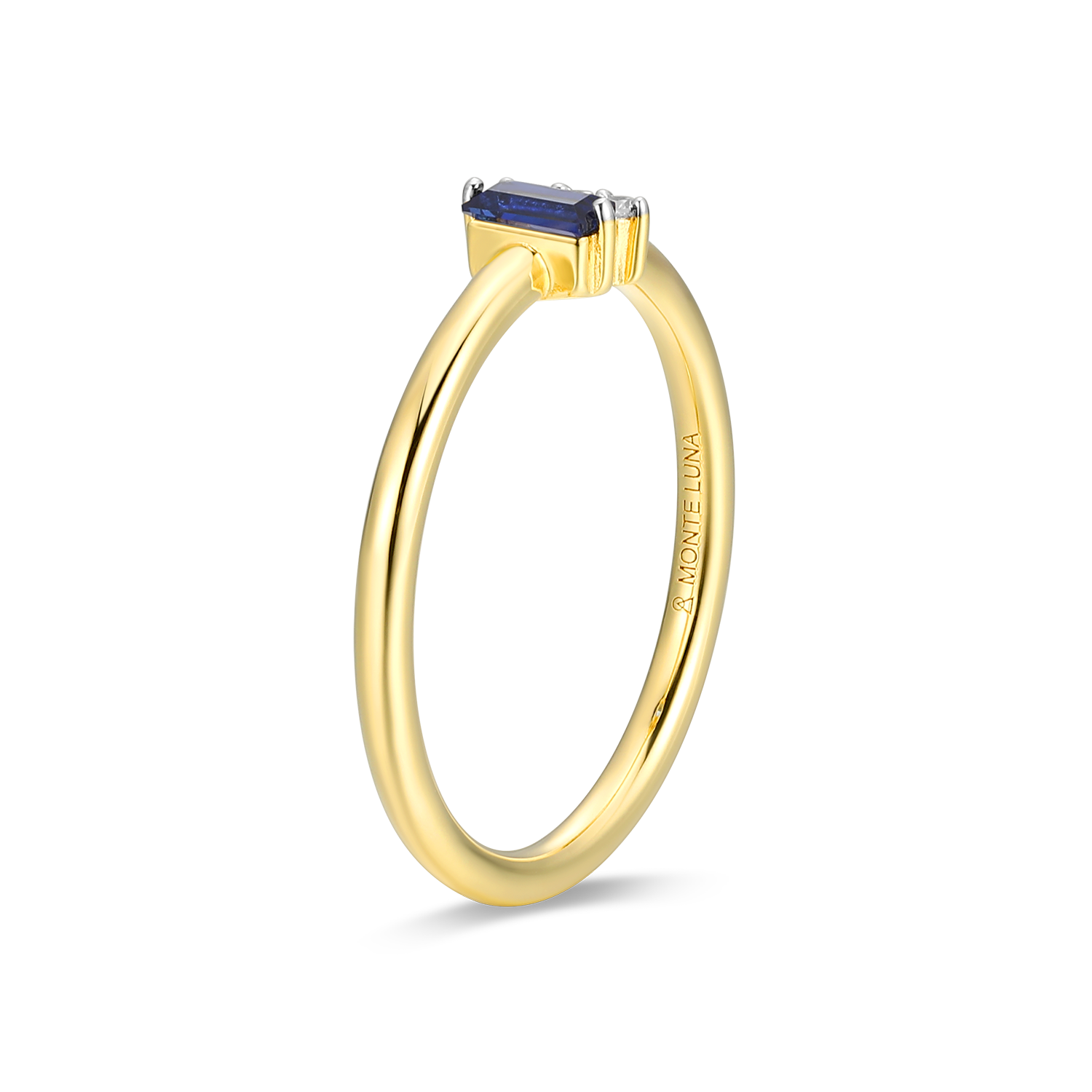Lab-Created Sapphire Baguette & Diamond Round Cluster Ring in 14K Gold & Rhodium-Plated Sterling Silver | M by Monte Luna