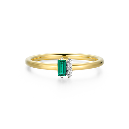 Lab-Created Emerald Baguette & Diamond Round Cluster Ring in 14K Gold & Rhodium-Plated Sterling Silver | M by Monte Luna