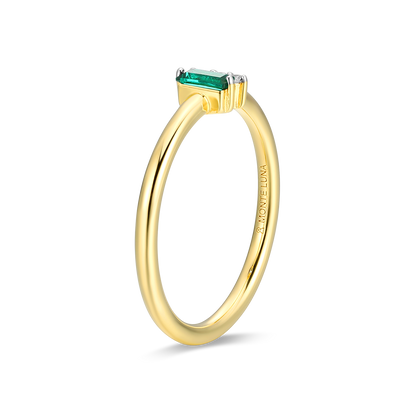 Lab-Created Emerald Baguette & Diamond Round Cluster Ring in 14K Gold & Rhodium-Plated Sterling Silver | M by Monte Luna