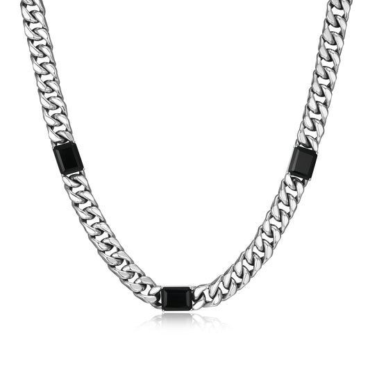 Links Genuine Black Sapphire Cuban Chain Station Necklace in Oxidized Rhodium-Plated Sterling Silver | ethos