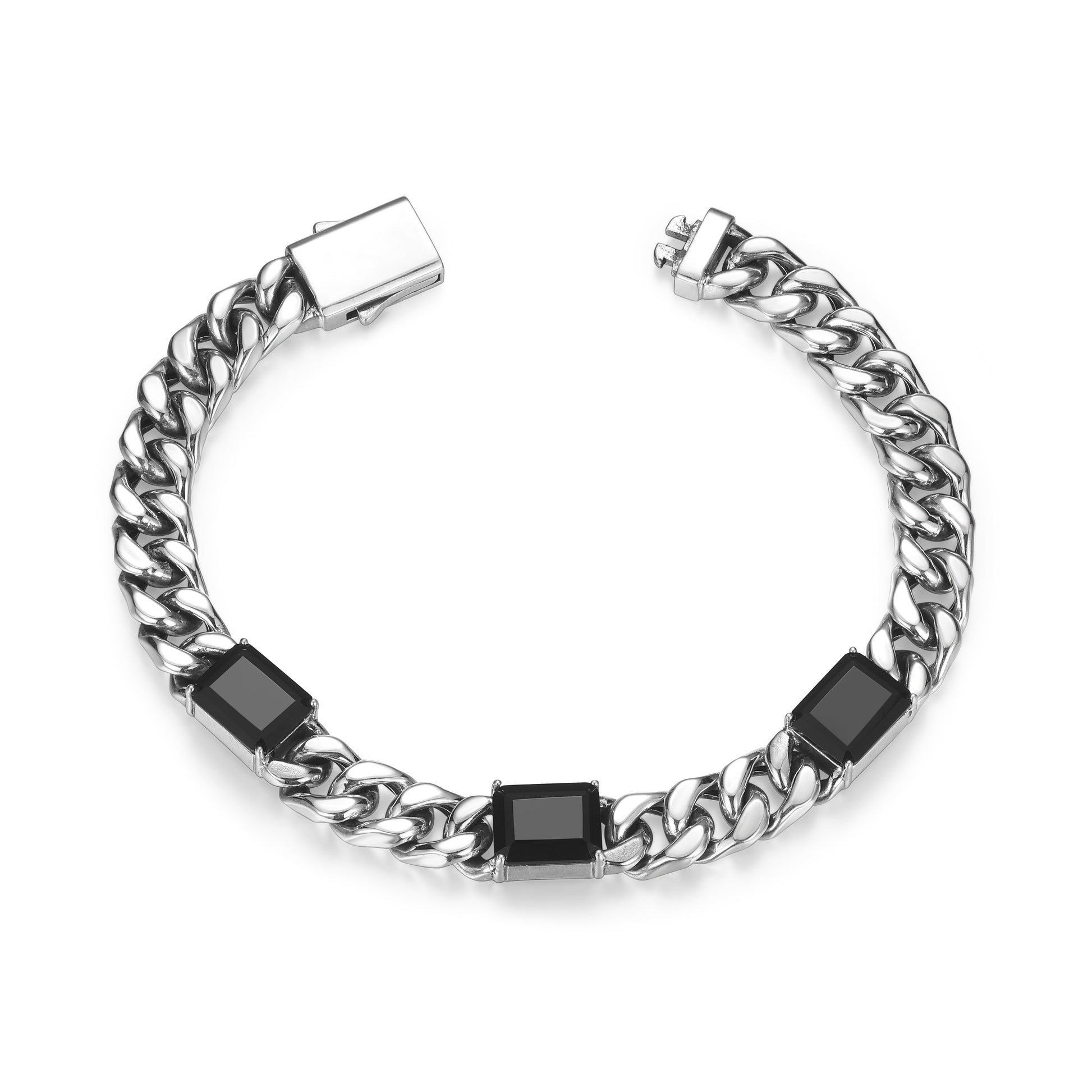 Links Genuine Black Sapphire Cuban Chain Station Bracelet in Oxidized Rhodium-Plated Sterling Silver | ethos