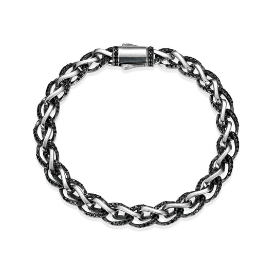 Links Pave Genuine Black Sapphire Foxtail Chain Bracelet in Oxidized Rhodium-Plated Sterling Silver | ethos