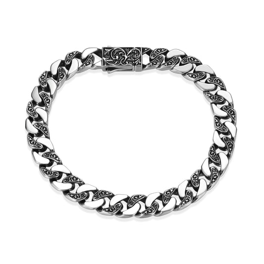 Chisel Contrast Cuban Link Chain Bracelet in Oxidized Rhodium-Plated Sterling Silver | ethos