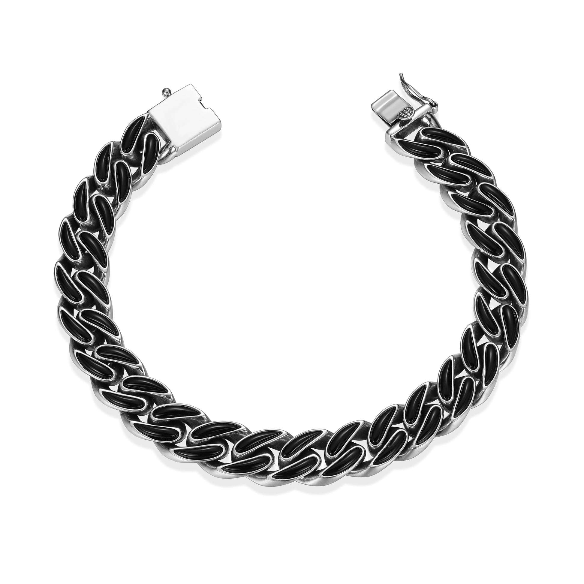 Links Black Agate Inlay Cuban Chain Bracelet in Oxidized Rhodium-Plated Sterling Silver | ethos