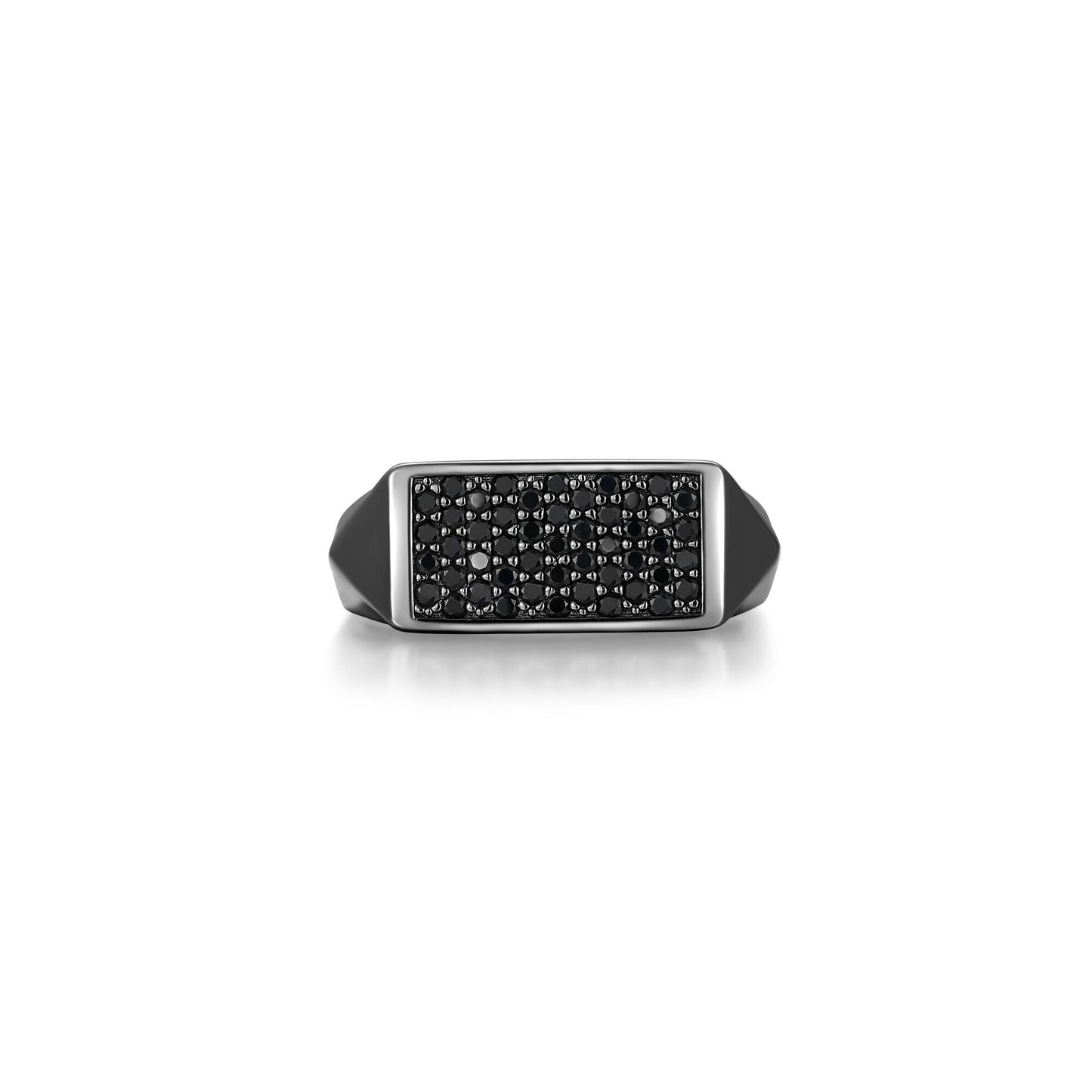 Black Ice Gunmetal Sterling Silver and Black Sapphire Rectangular Signet Ring - UR17 | ethos