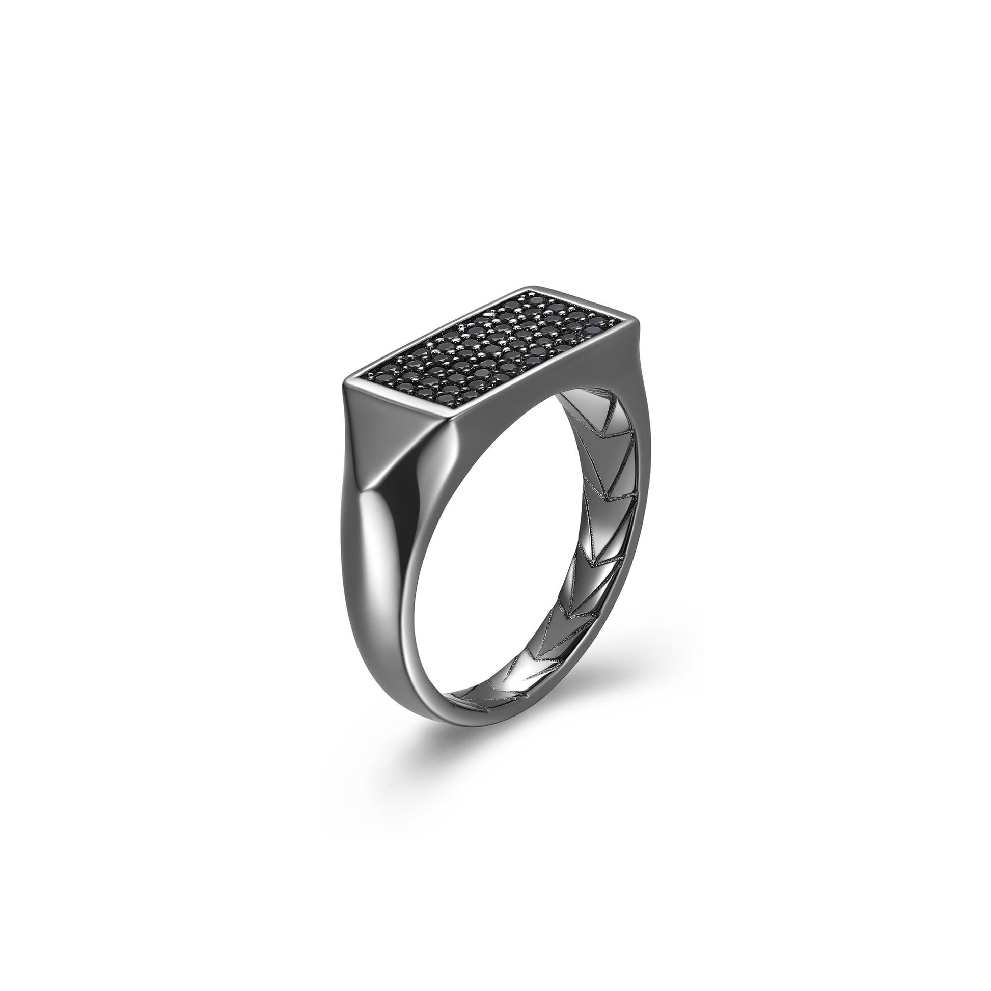 Black Ice Gunmetal Sterling Silver and Black Sapphire Rectangular Signet Ring - UR17 | ethos