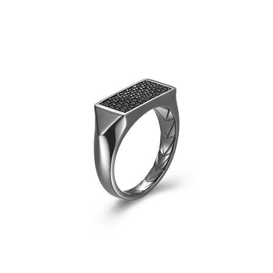 Black Ice Gunmetal Sterling Silver and Black Sapphire Rectangular Signet Ring - UR17 | ethos