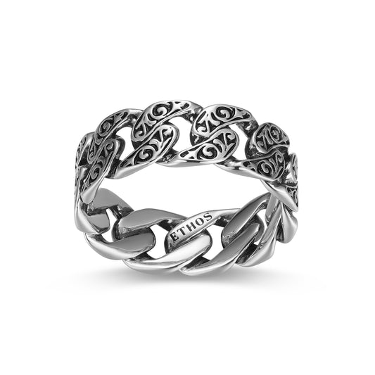 Chisel Classic Cuban Link Chain Band Ring in Oxidized Rhodium-Plated Sterling Silver | ethos