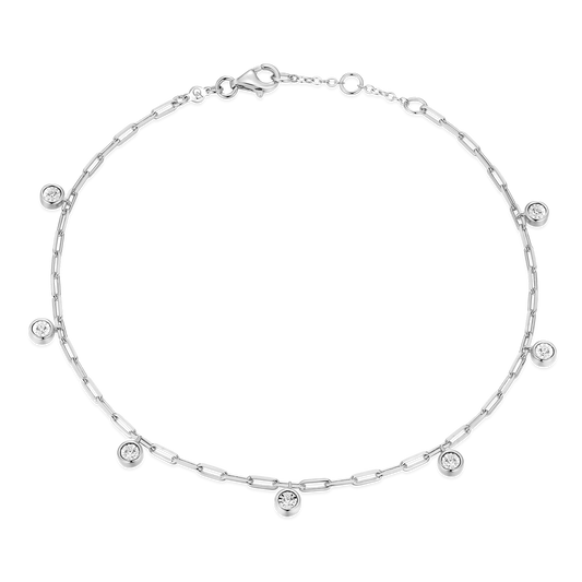 Dangle Station Lab-Created Diamond Mini Paperclip Anklet in Rhodium-Plated Sterling Silver | M by Monte Luna
