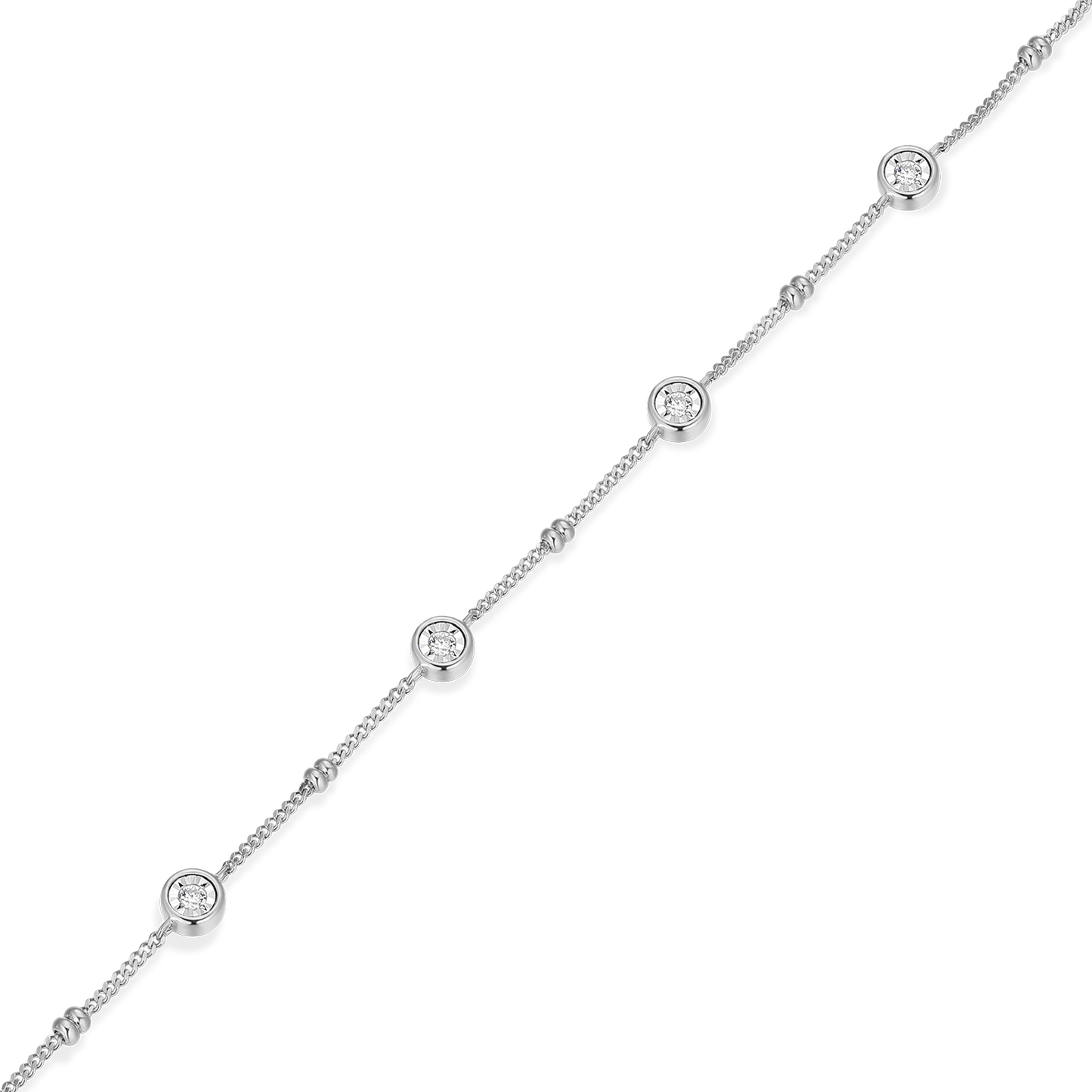 Bezel Station Lab-Created Diamond Beaded Bolo Anklet in Rhodium-Plated Sterling Silver | M by Monte Luna