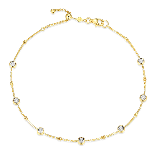 Bezel Station Lab-Created Diamond Beaded Bolo Anklet in 14K Yellow Gold-Plated Sterling Silver | M by Monte Luna