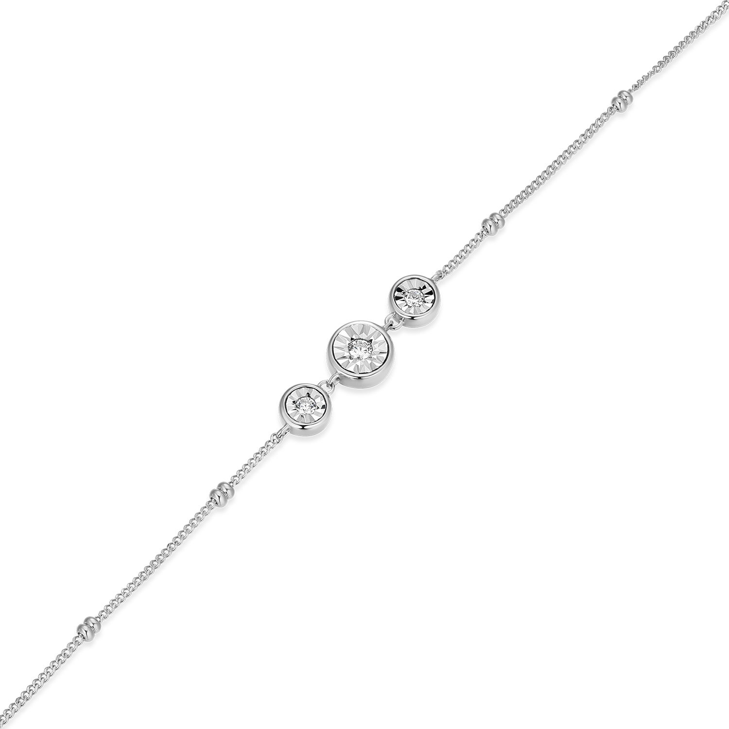 Trio Bezel-Set Lab-Created Diamond Beaded Bolo Anklet in Rhodium-Plated Sterling Silver | M by Monte Luna