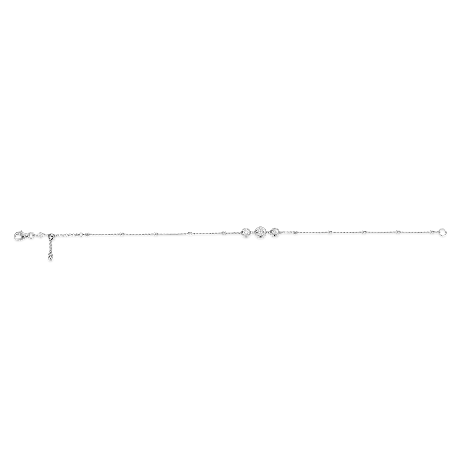 Trio Bezel-Set Lab-Created Diamond Beaded Bolo Anklet in Rhodium-Plated Sterling Silver | M by Monte Luna