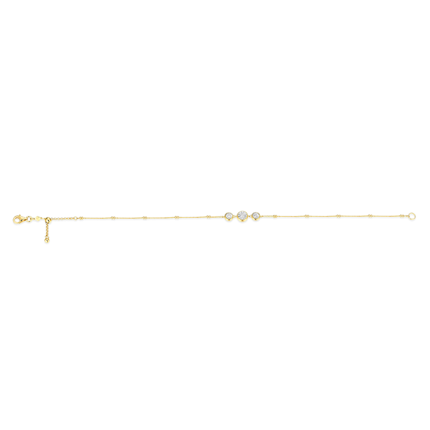 Trio Bezel-Set Lab-Created Diamond Beaded Bolo Anklet in 14K Yellow Gold-Plated Sterling Silver | M by Monte Luna