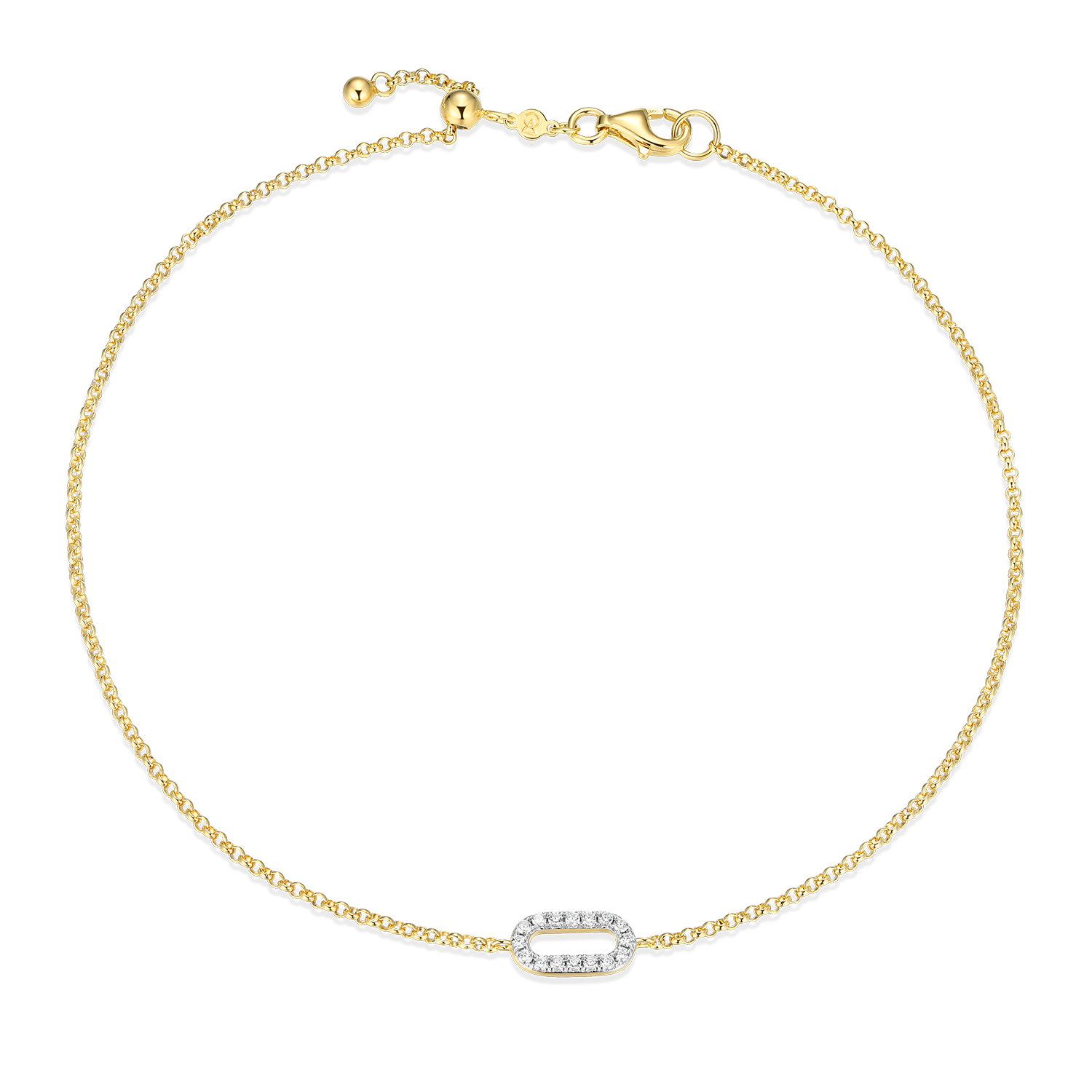 Mini Paperclip Pendant Lab-Created Diamond Bolo Anklet in 14K Yellow Gold-Plated Sterling Silver | M by Monte Luna