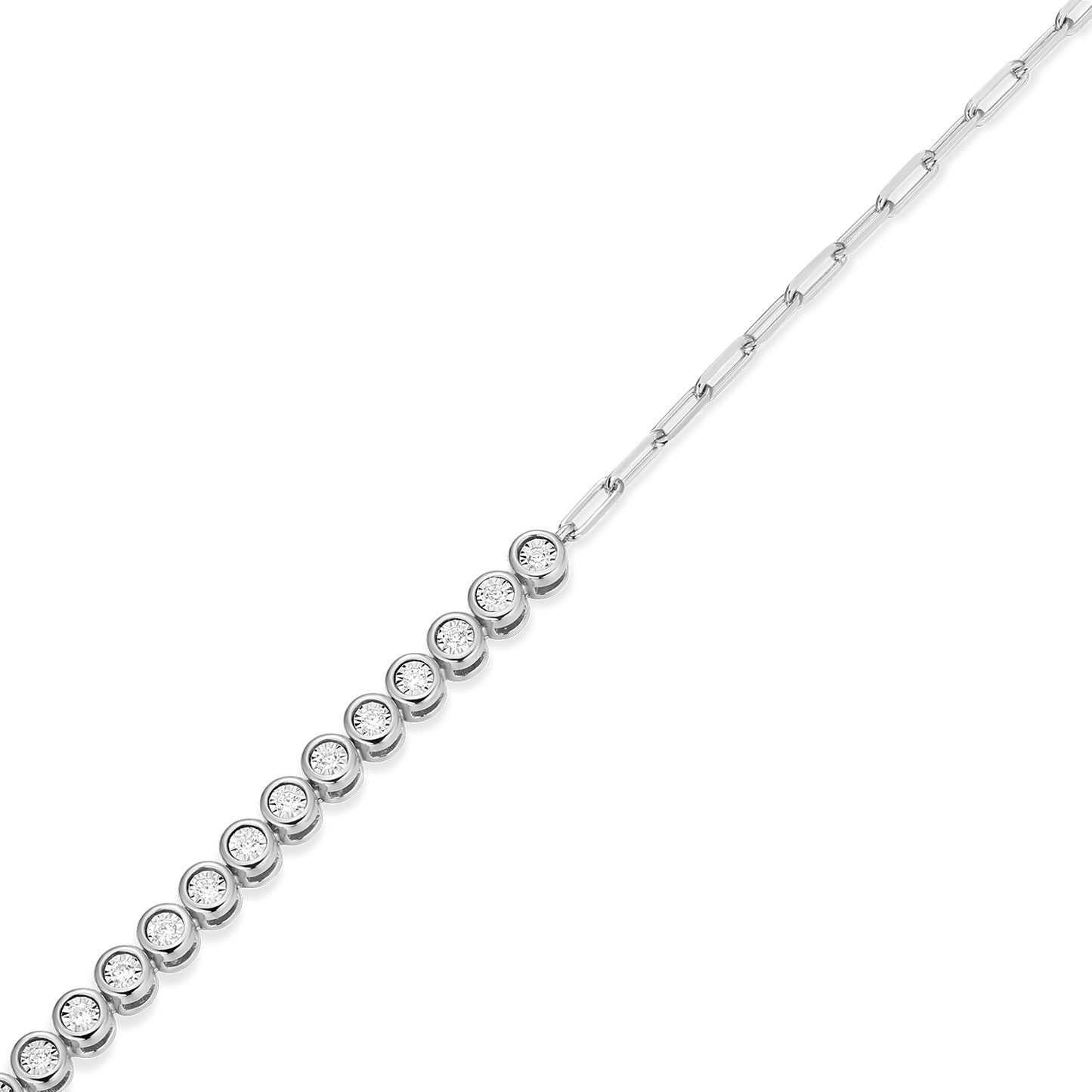 Mini Paperclip Chain & Bezel-Set Lab-Created Diamond Anklet in Rhodium-Plated Sterling Silver | M by Monte Luna