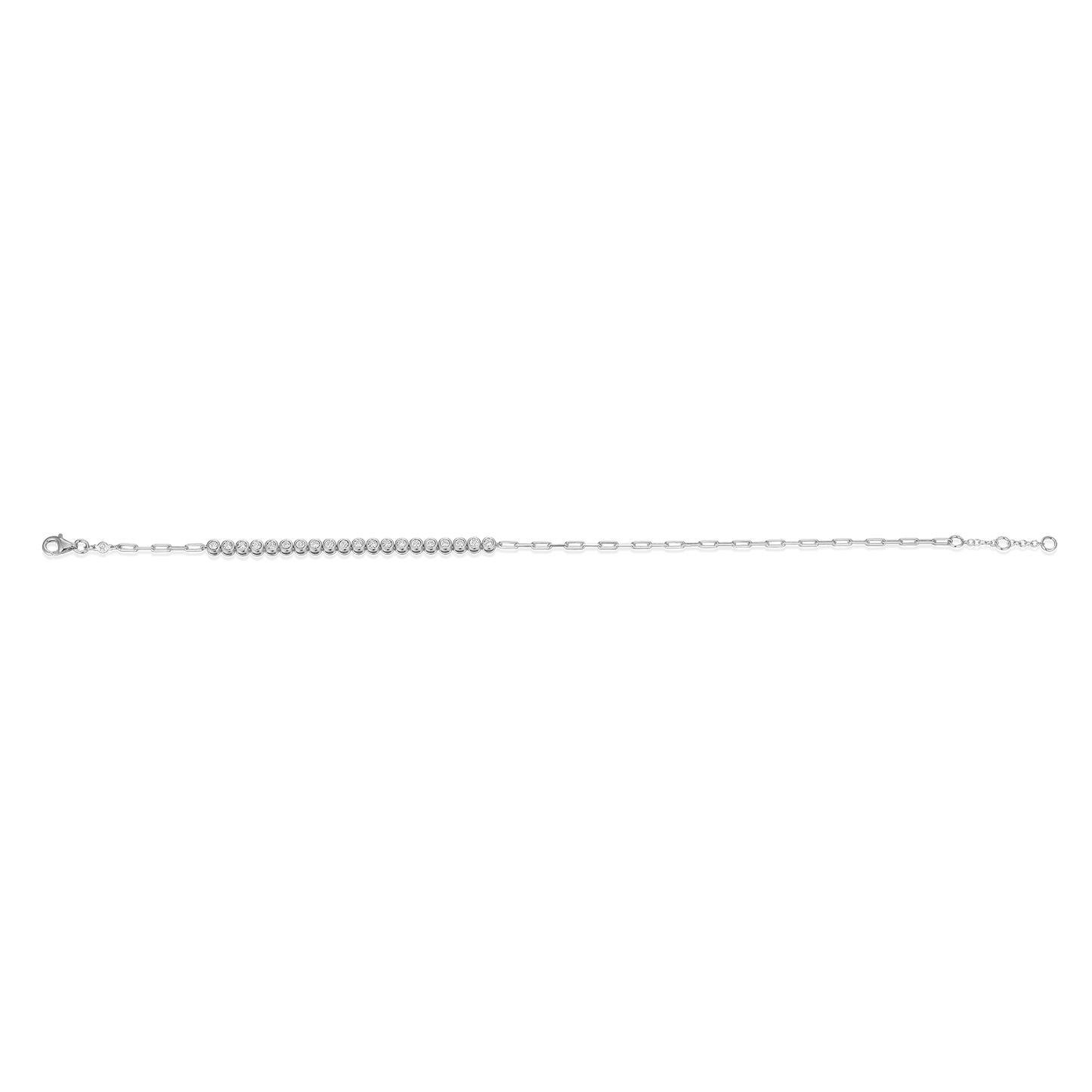 Mini Paperclip Chain & Bezel-Set Lab-Created Diamond Anklet in Rhodium-Plated Sterling Silver | M by Monte Luna