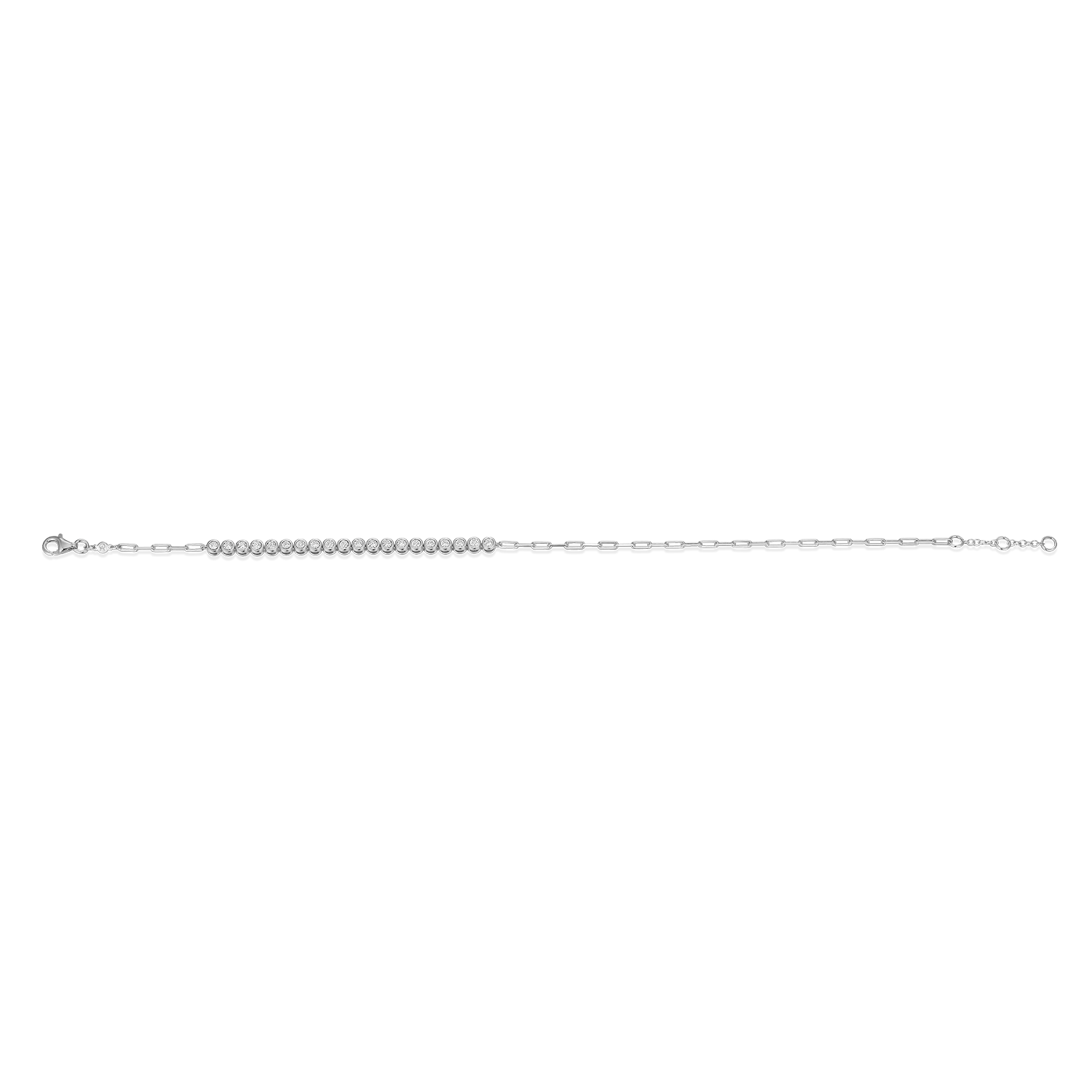 Mini Paperclip Chain & Bezel-Set Lab-Created Diamond Anklet in Rhodium-Plated Sterling Silver | M by Monte Luna