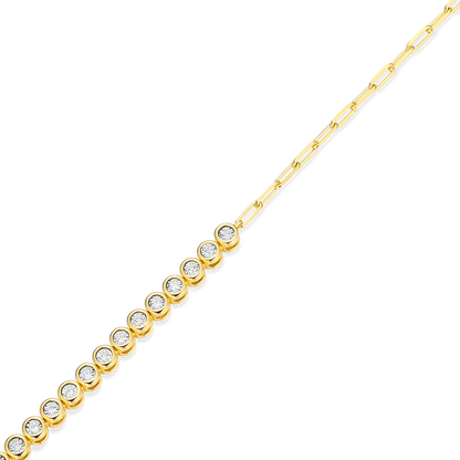 Mini Paperclip Chain & Bezel-Set Lab-Created Diamond Anklet in 14K Yellow Gold-Plated Sterling Silver | M by Monte Luna