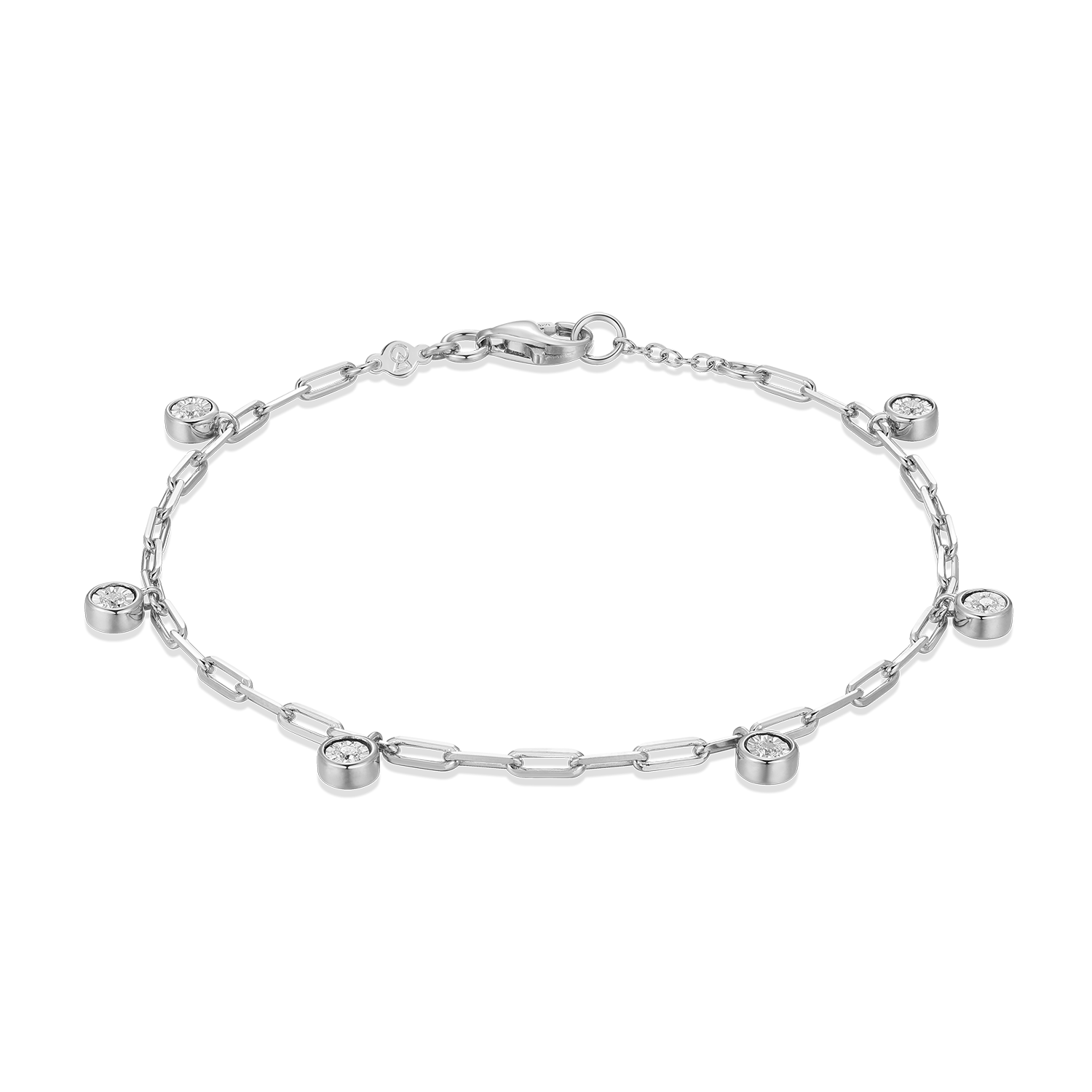 Dangle Station Lab-Created Diamond Mini Paperclip Bracelet in Rhodium-Plated Sterling Silver | M by Monte Luna