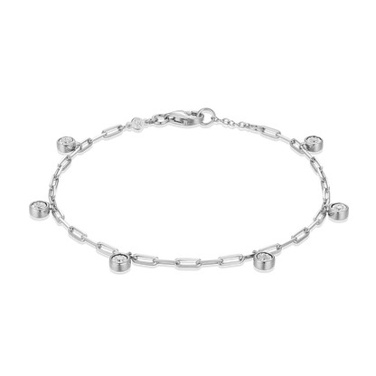 Dangle Station Lab-Created Diamond Mini Paperclip Bracelet in Rhodium-Plated Sterling Silver | M by Monte Luna
