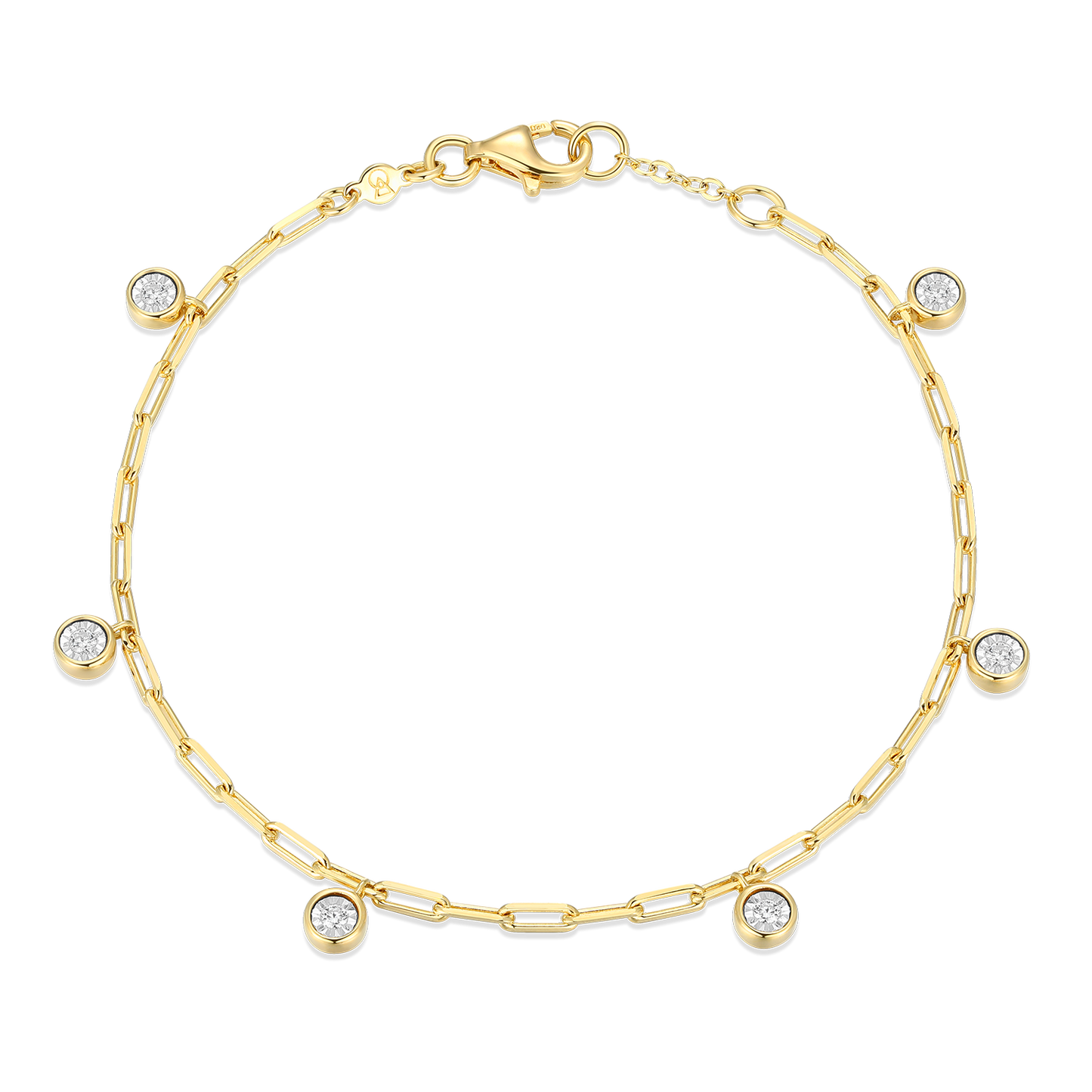 Dangle Station Lab-Created Diamond Mini Paperclip Bracelet in 14K Yellow Gold-Plated Sterling Silver | M by Monte Luna