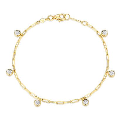 Dangle Station Lab-Created Diamond Mini Paperclip Bracelet in 14K Yellow Gold-Plated Sterling Silver | M by Monte Luna