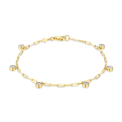 Dangle Station Lab-Created Diamond Mini Paperclip Bracelet in 14K Yellow Gold-Plated Sterling Silver | M by Monte Luna