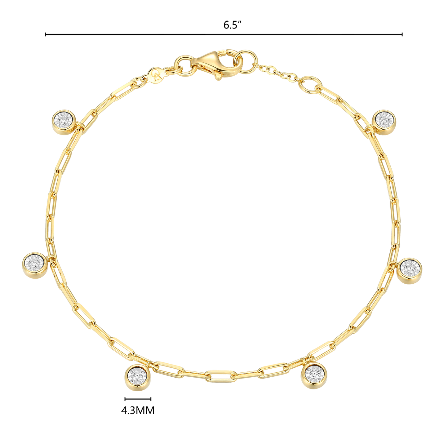 Dangle Station Lab-Created Diamond Mini Paperclip Bracelet in 14K Yellow Gold-Plated Sterling Silver | M by Monte Luna