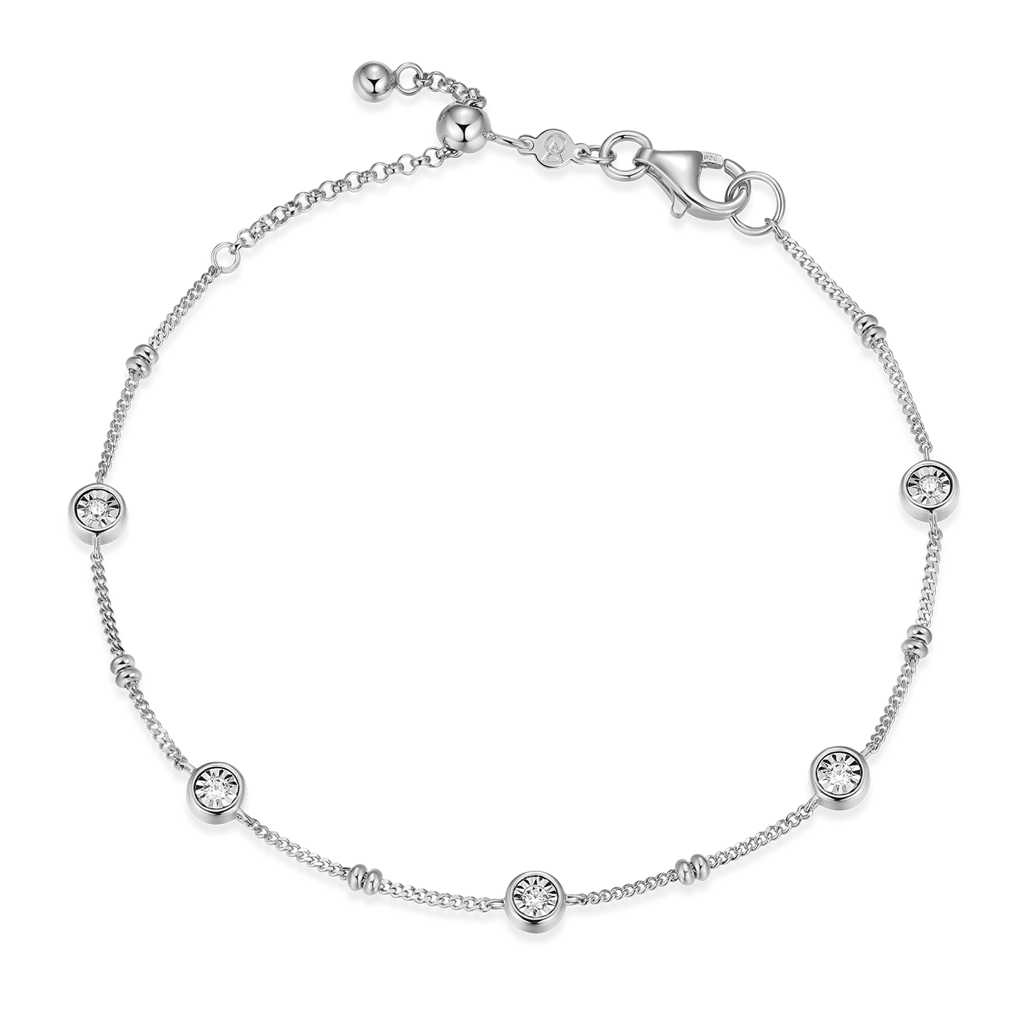 Bezel Station Lab-Created Diamond Beaded Bolo Bracelet in Rhodium-Plated Sterling Silver | M by Monte Luna