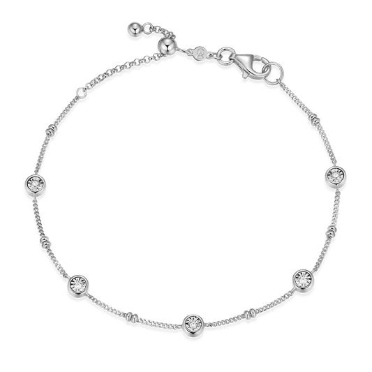 Bezel Station Lab-Created Diamond Beaded Bolo Bracelet in Rhodium-Plated Sterling Silver | M by Monte Luna