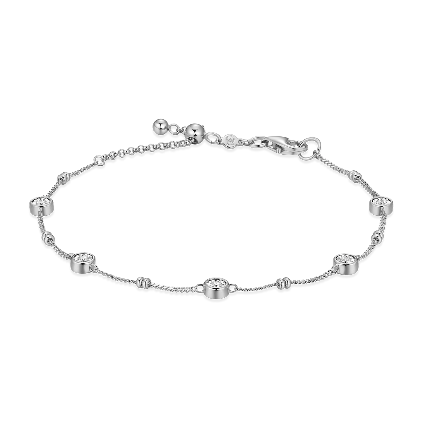 Bezel Station Lab-Created Diamond Beaded Bolo Bracelet in Rhodium-Plated Sterling Silver | M by Monte Luna