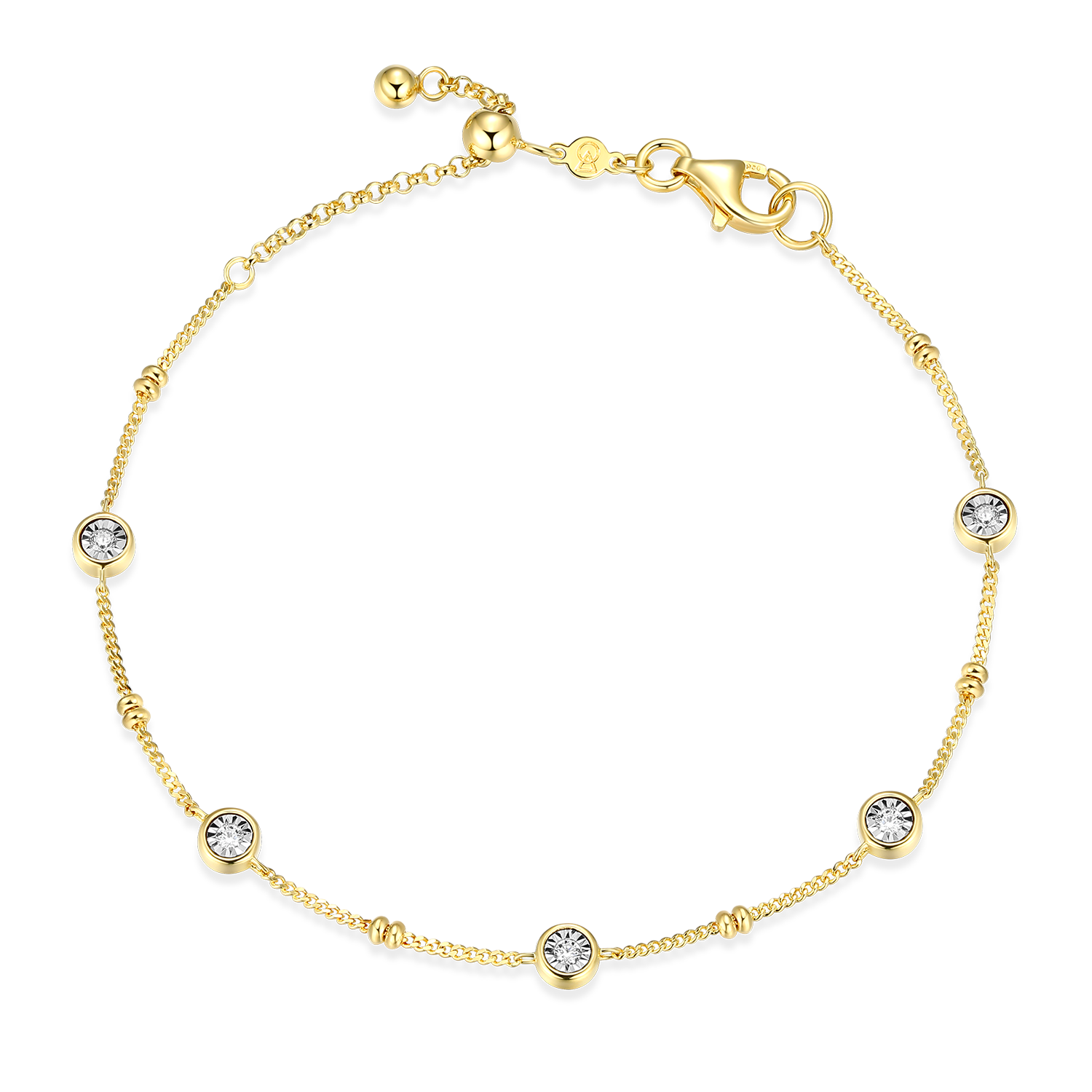 Bezel Station Lab-Created Diamond Beaded Bolo Bracelet in 14K Yellow Gold-Plated Sterling Silver | M by Monte Luna