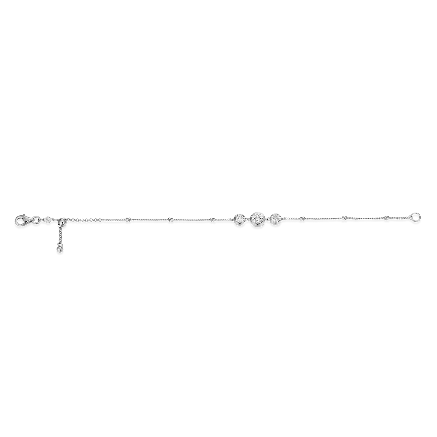 Trio Bezel-Set Lab-Created Diamond Beaded Bolo Bracelet in Rhodium-Plated Sterling Silver | M by Monte Luna