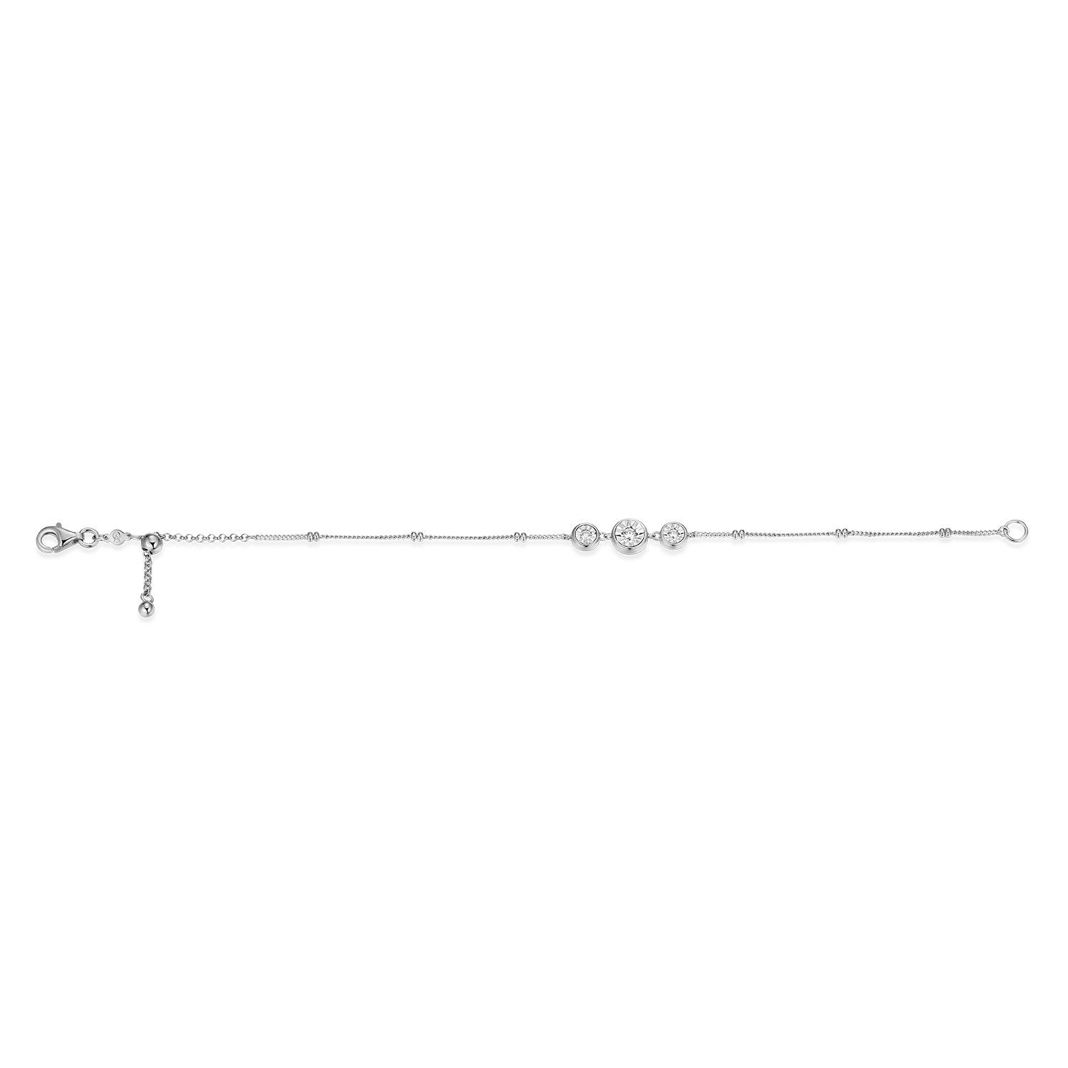 Trio Bezel-Set Lab-Created Diamond Beaded Bolo Bracelet in Rhodium-Plated Sterling Silver | M by Monte Luna